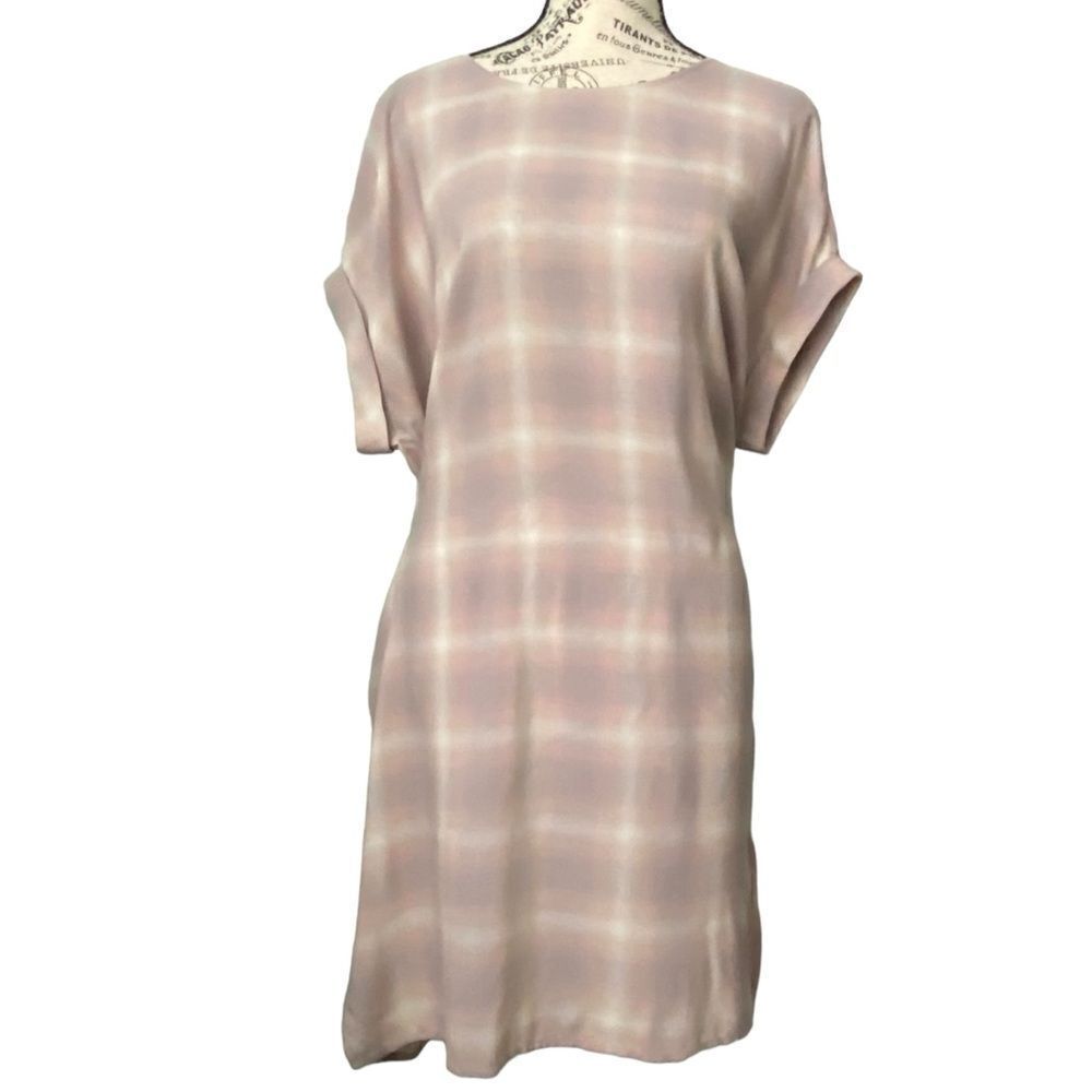 All Saints Sonny Check Short Sleeve Front Tie Shift Light Pink Dress Size US 2 - Picture 2 of 12